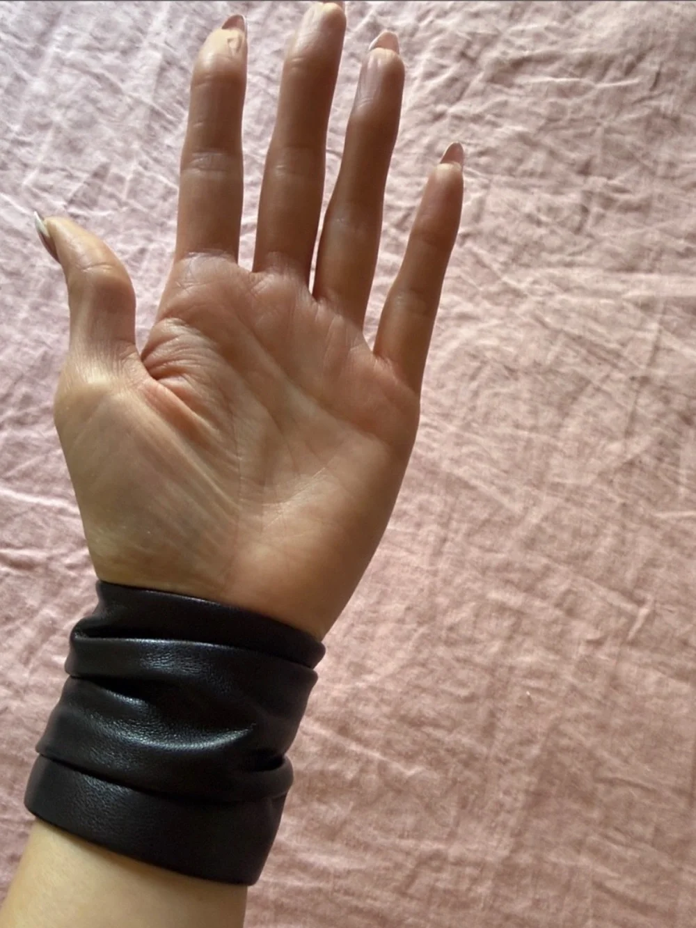Black Leather Wide Snap Wristband with Silver Hardware